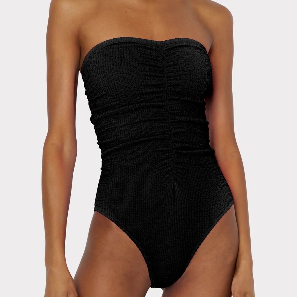 NEW Milly Textured Ruched One Piece Swimsuit in Black